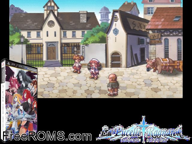 La Pucelle - Ragnarok (Japan) PSP game showing 3D box cover and gameplay screenshot