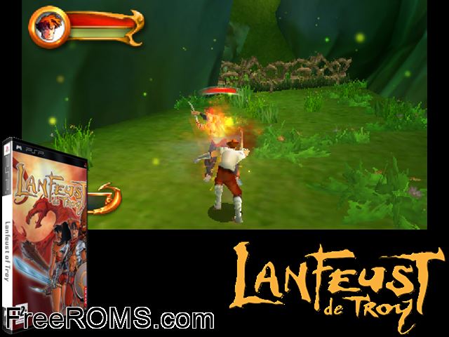 Lanfeust of Troy (Europe) PSP game showing 3D box cover and gameplay screenshot