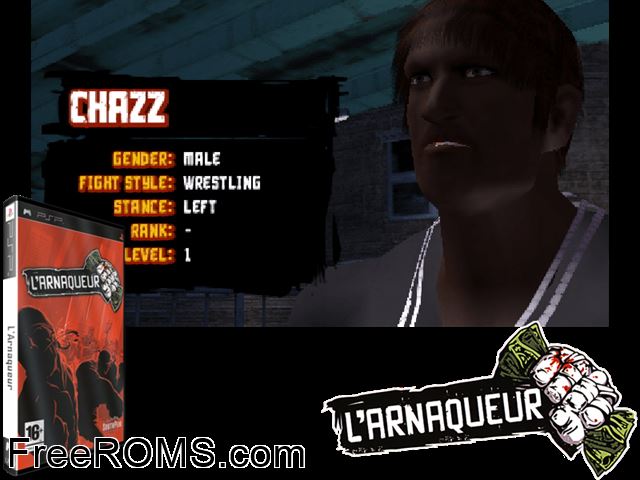 L'arnaqueur (France) PSP game showing 3D box cover and gameplay screenshot