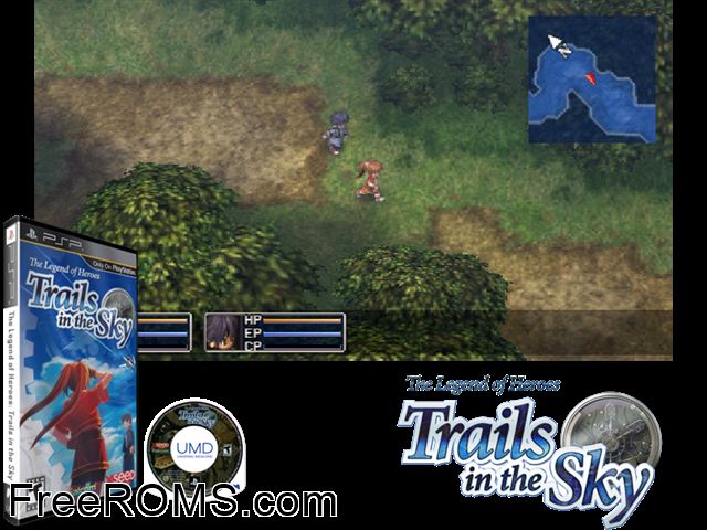 Legend of Heroes - Trails in The Sky, The PSP game showing 3D box cover and gameplay screenshot