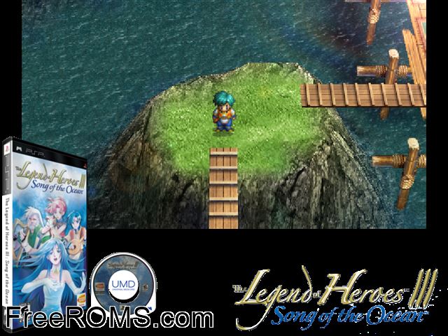 Legend of Heroes III - Song of The Ocean, The PSP game showing 3D box cover and gameplay screenshot