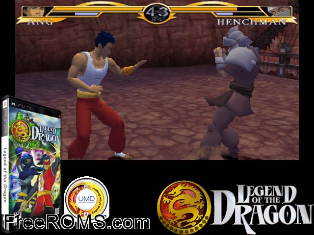 Legend of The Dragon PSP game showing 3D box cover and gameplay screenshot