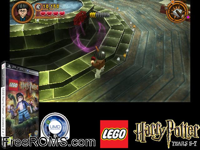 Lego Harry Potter - Years 5-7 (Russia) PSP game showing 3D box cover and gameplay screenshot