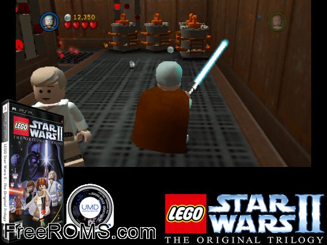 Lego Star Wars II - The Original Trilogy PSP game showing 3D box cover and gameplay screenshot