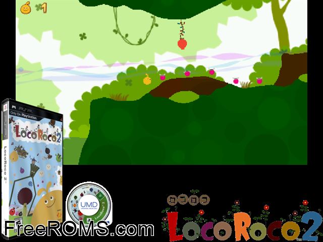 Loco Roco 2 (Europe) PSP game showing 3D box cover and gameplay screenshot