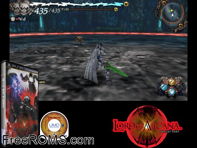 Lord of Arcana (Japan) PSP game showing 3D box cover and gameplay screenshot