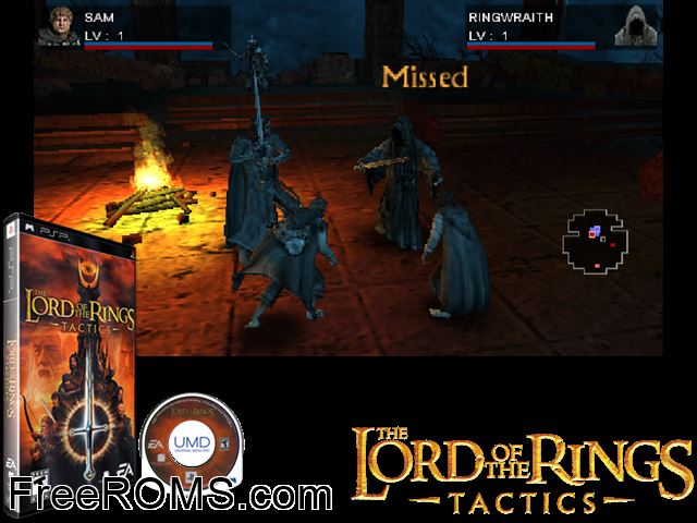 Lord of The Rings - Tactics, The PSP game showing 3D box cover and gameplay screenshot