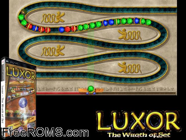 Luxor - The Wrath of Set PSP game showing 3D box cover and gameplay screenshot