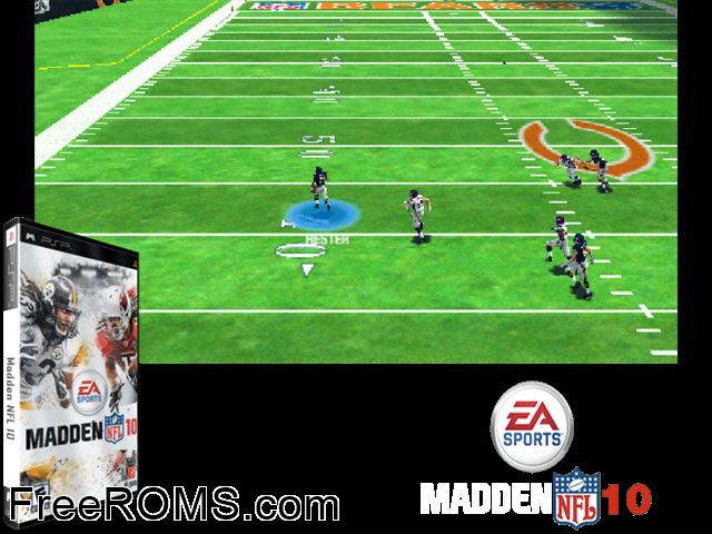 Madden NFL 10 PSP game showing 3D box cover and gameplay screenshot