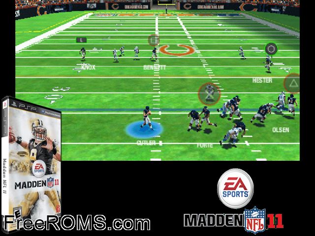 Madden NFL 11 PSP game showing 3D box cover and gameplay screenshot