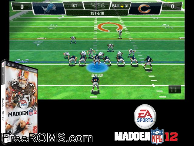 Madden NFL 12 PSP game showing 3D box cover and gameplay screenshot