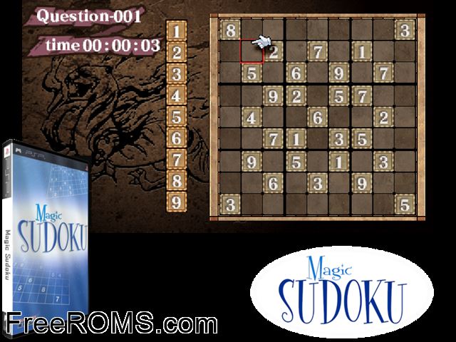 Magic Sudoku (China) PSP game showing 3D box cover and gameplay screenshot