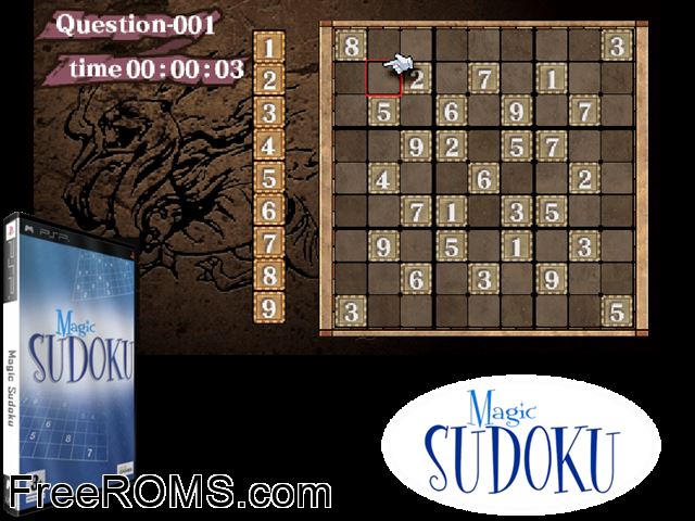 Magic Sudoku (Europe) PSP game showing 3D box cover and gameplay screenshot