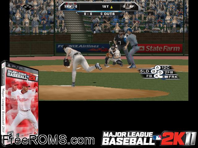 Major League Baseball 2k11 PSP game showing 3D box cover and gameplay screenshot