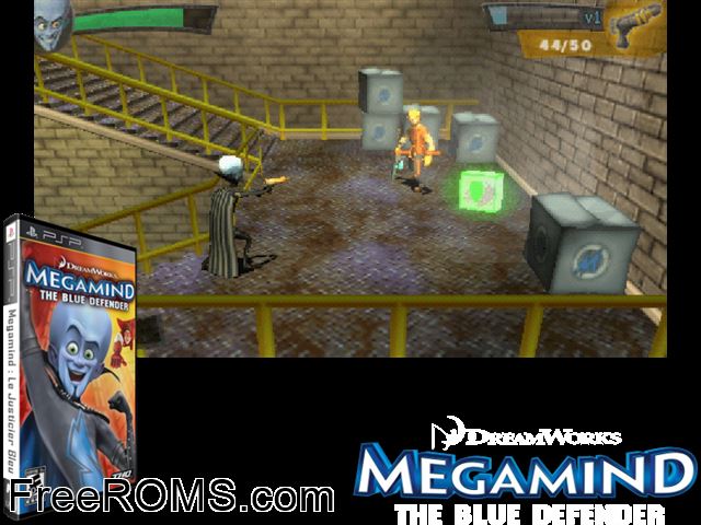 Megamind - The Blue Defender (Russia) PSP game showing 3D box cover and gameplay screenshot