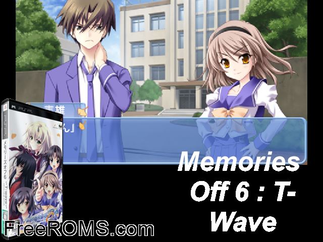 Memories Off 6 - T-Wave (Japan) PSP game showing 3D box cover and gameplay screenshot