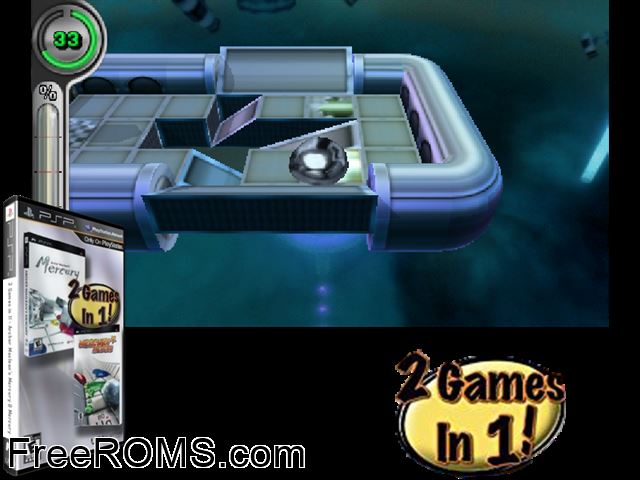 Mercury 2 For 1 Fun Pack PSP game showing 3D box cover and gameplay screenshot