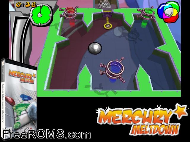 Mercury Meltdown (Europe) PSP game showing 3D box cover and gameplay screenshot