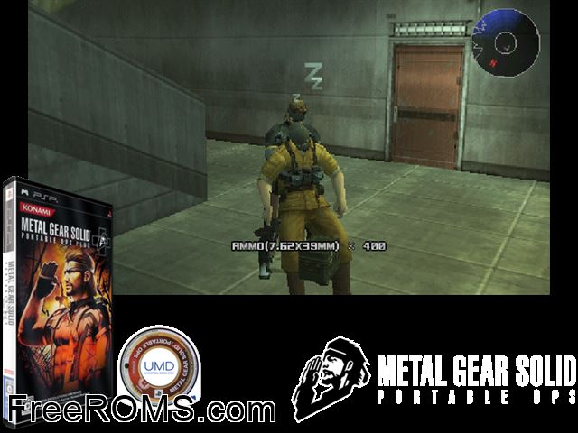 Metal Gear Solid - Portable Ops (Premium Pack) (Japan) PSP game showing 3D box cover and gameplay screenshot