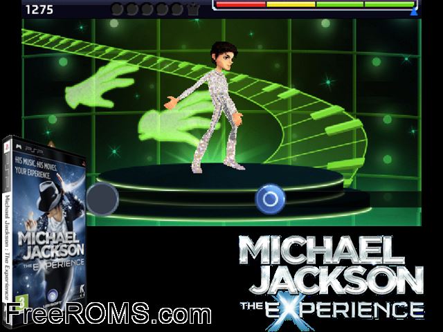 Michael Jackson - The Experience PSP game showing 3D box cover and gameplay screenshot