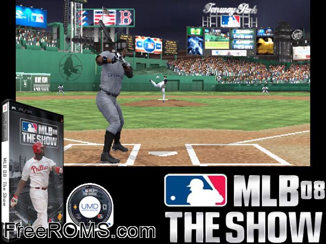 MLB 08 - The Show (China) PSP game showing 3D box cover and gameplay screenshot