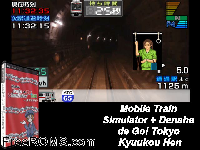 Mobile Train Simulator + Densha de Go! Tokyo Kyuukou Hen (Japan) PSP game showing 3D box cover and gameplay screenshot
