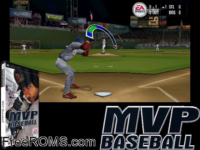 MVP Baseball PSP game showing 3D box cover and gameplay screenshot
