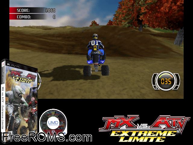 MX vs. ATV - Extreme Limite (France) PSP game showing 3D box cover and gameplay screenshot