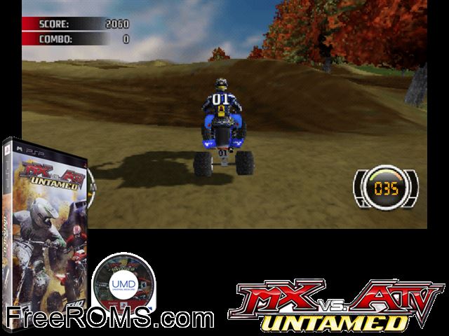 MX vs. ATV Untamed PSP game showing 3D box cover and gameplay screenshot