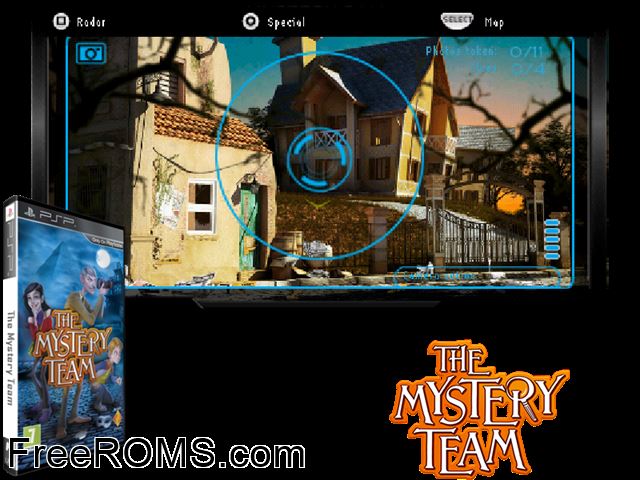Mystery Team, The (Europe) PSP game showing 3D box cover and gameplay screenshot