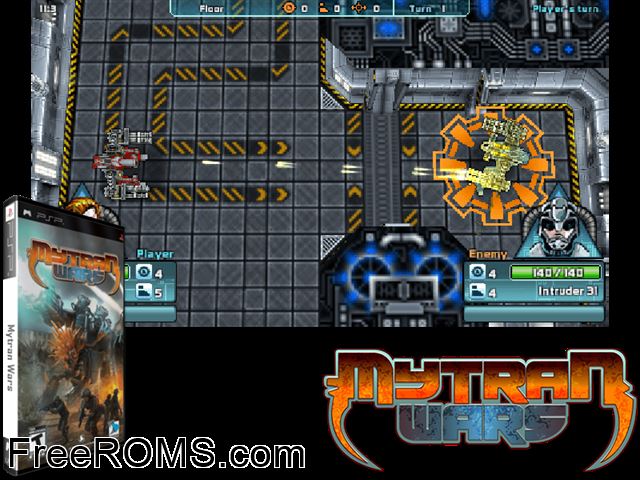 Mytran Wars PSP game showing 3D box cover and gameplay screenshot