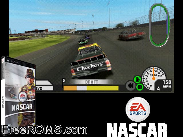 Nascar PSP game showing 3D box cover and gameplay screenshot