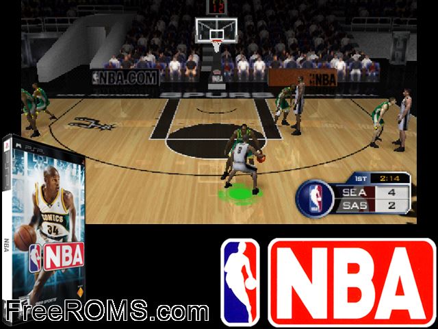 NBA PSP game showing 3D box cover and gameplay screenshot