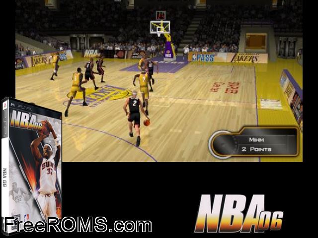 NBA 06 PSP game showing 3D box cover and gameplay screenshot