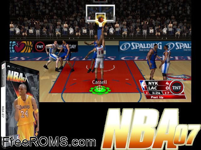 NBA 07 PSP game showing 3D box cover and gameplay screenshot