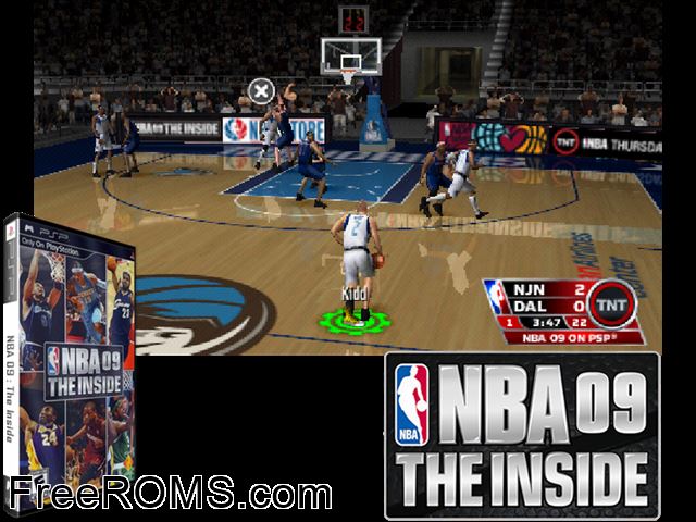 NBA 09 - The Inside PSP game showing 3D box cover and gameplay screenshot