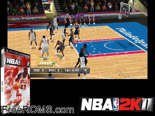 NBA 2k11 (Europe) PSP game showing 3D box cover and gameplay screenshot