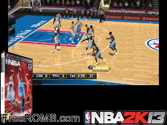 NBA 2K13 Europe (M5) PSP game showing 3D box cover and gameplay screenshot