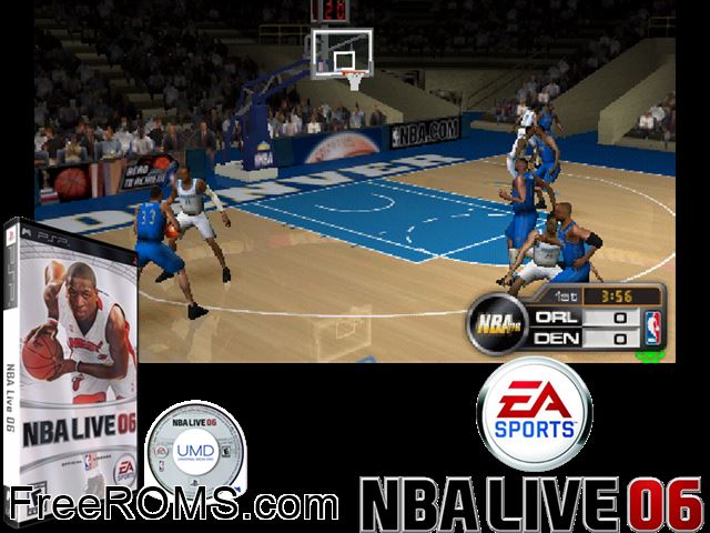 NBA Live 06 PSP game showing 3D box cover and gameplay screenshot