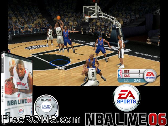 NBA Live 06 (Europe) PSP game showing 3D box cover and gameplay screenshot