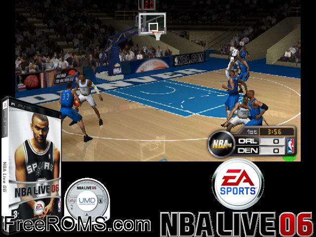 NBA Live 06 (Japan) PSP game showing 3D box cover and gameplay screenshot