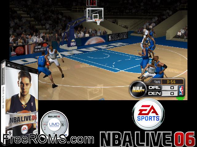 NBA Live 06 (Spain) PSP game showing 3D box cover and gameplay screenshot