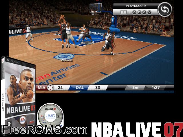 NBA Live 07 (France) PSP game showing 3D box cover and gameplay screenshot