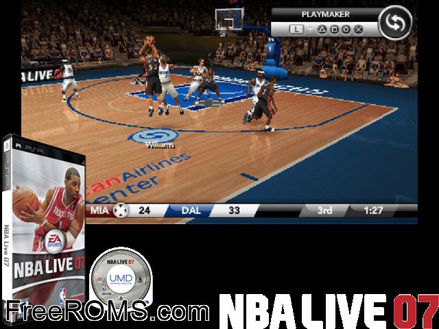 NBA Live 07 (Japan) PSP game showing 3D box cover and gameplay screenshot