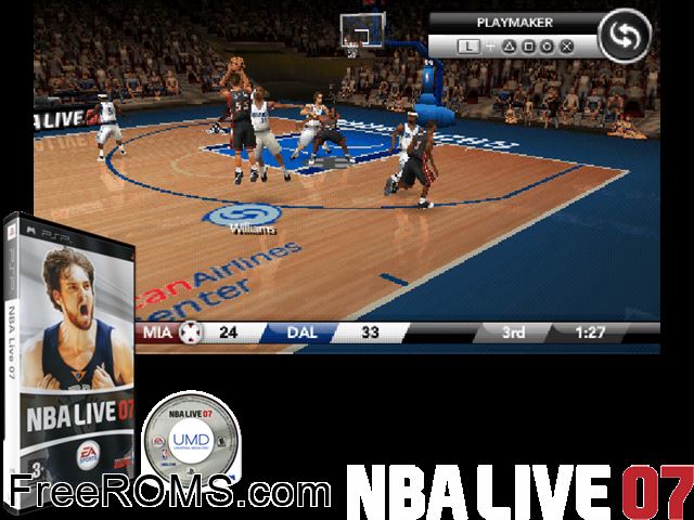 NBA Live 07 (Spain) PSP game showing 3D box cover and gameplay screenshot