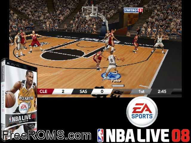 NBA Live 08 (Japan) PSP game showing 3D box cover and gameplay screenshot