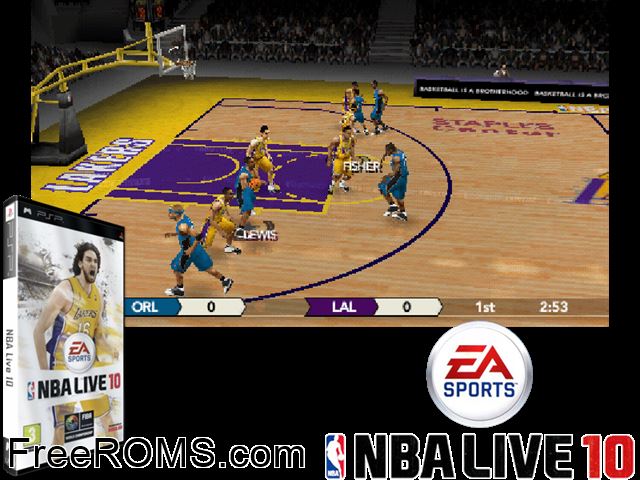 NBA Live 10 (Spain) PSP game showing 3D box cover and gameplay screenshot