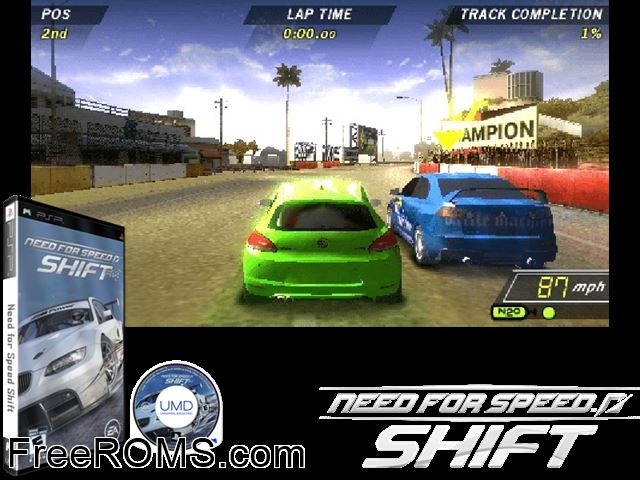 Need For Speed - Shift (China) PSP game showing 3D box cover and gameplay screenshot
