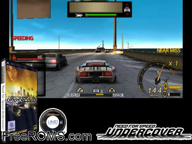 Need For Speed - Undercover (China) PSP game showing 3D box cover and gameplay screenshot