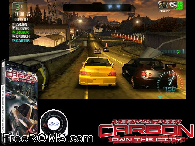 Need For Speed Carbon - Own The City (China) PSP game showing 3D box cover and gameplay screenshot